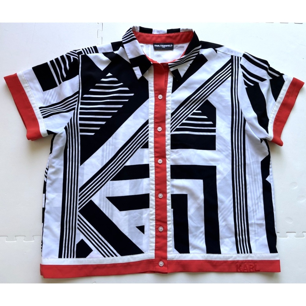 KARL LAGERFELD Paris Women's Blouse Mod Geometric Artsy Retro Pop - Size M/L?